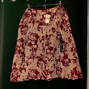 Pleated A-Line Floral Skirt